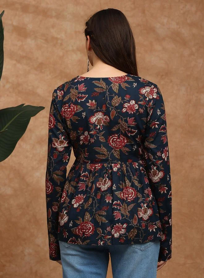 جلو باص تونيك مطرز بطبعة زهور